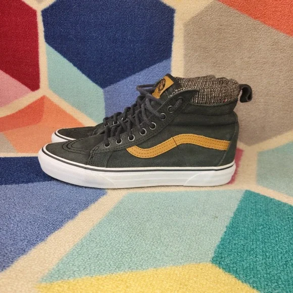 Vans Sk8-Hi MTE Forest Green Suede Mustard Yellow Stripe High Top Sneakers Men 8 - Picture 4 of 8